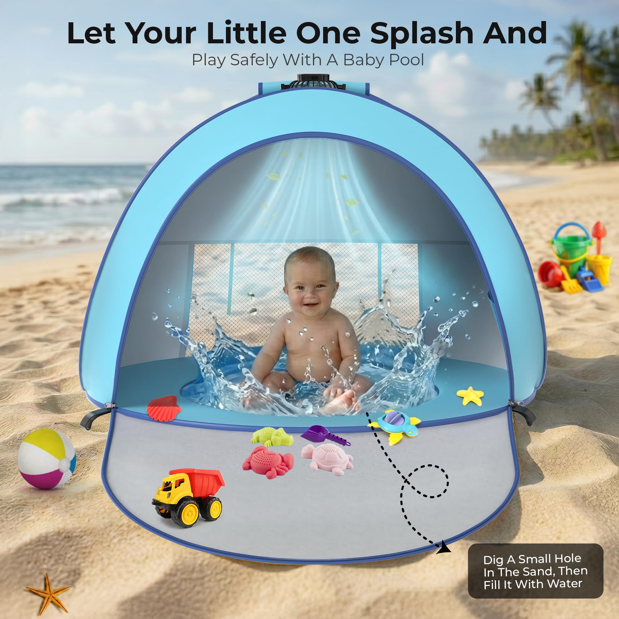 GLOW BY PARIS set up on sand showing stability and cooling benefit