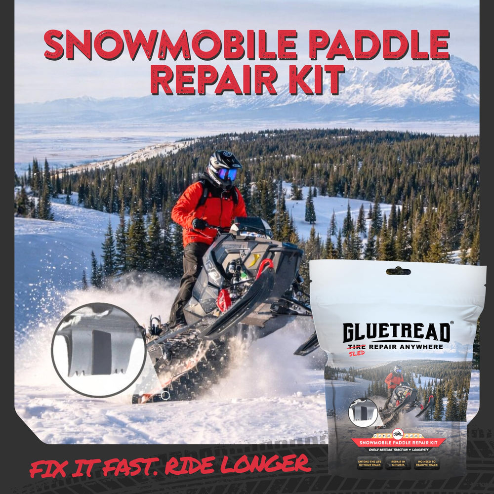 GlueTread patches and adhesive laid out for convenient repairs
