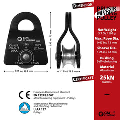 GM CLIMBING close-up of sheave bushing for smoother rotation and long-term durability