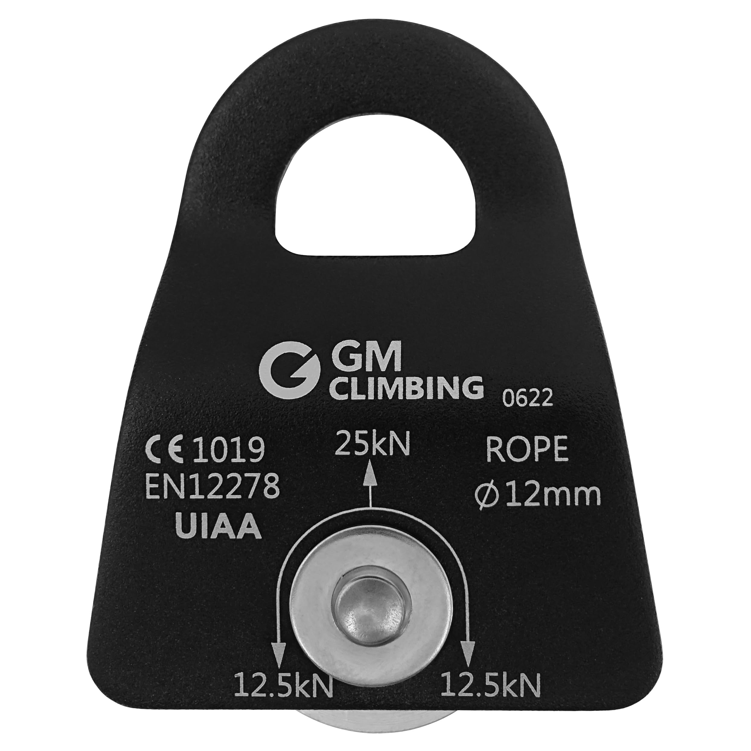 GM CLIMBING certification label close-up showing CE and UIAA marks for trusted safety