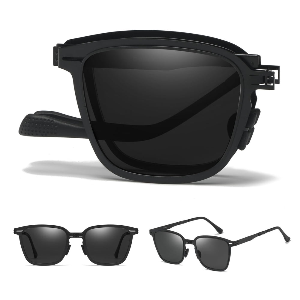 GMKATEYE front view of folded sunglasses showing compact portability and style
