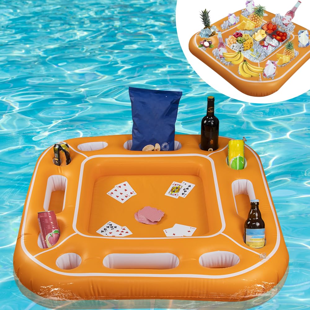GNYOUS floating table front view showing orange play tray and compartments for easy entertaining
