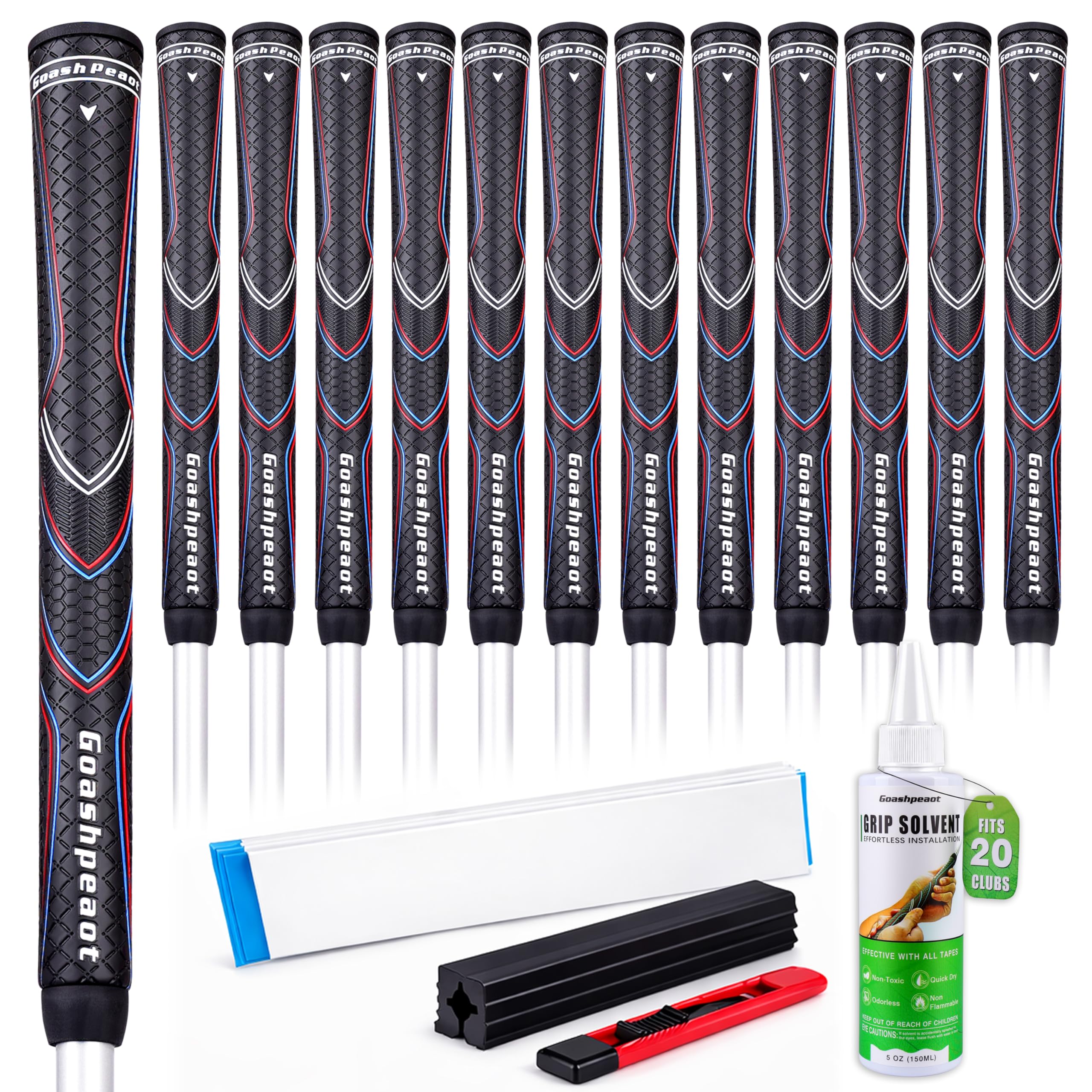 Goashpeaot front packaging showing 13-piece grip kit and accessories for quick regrip