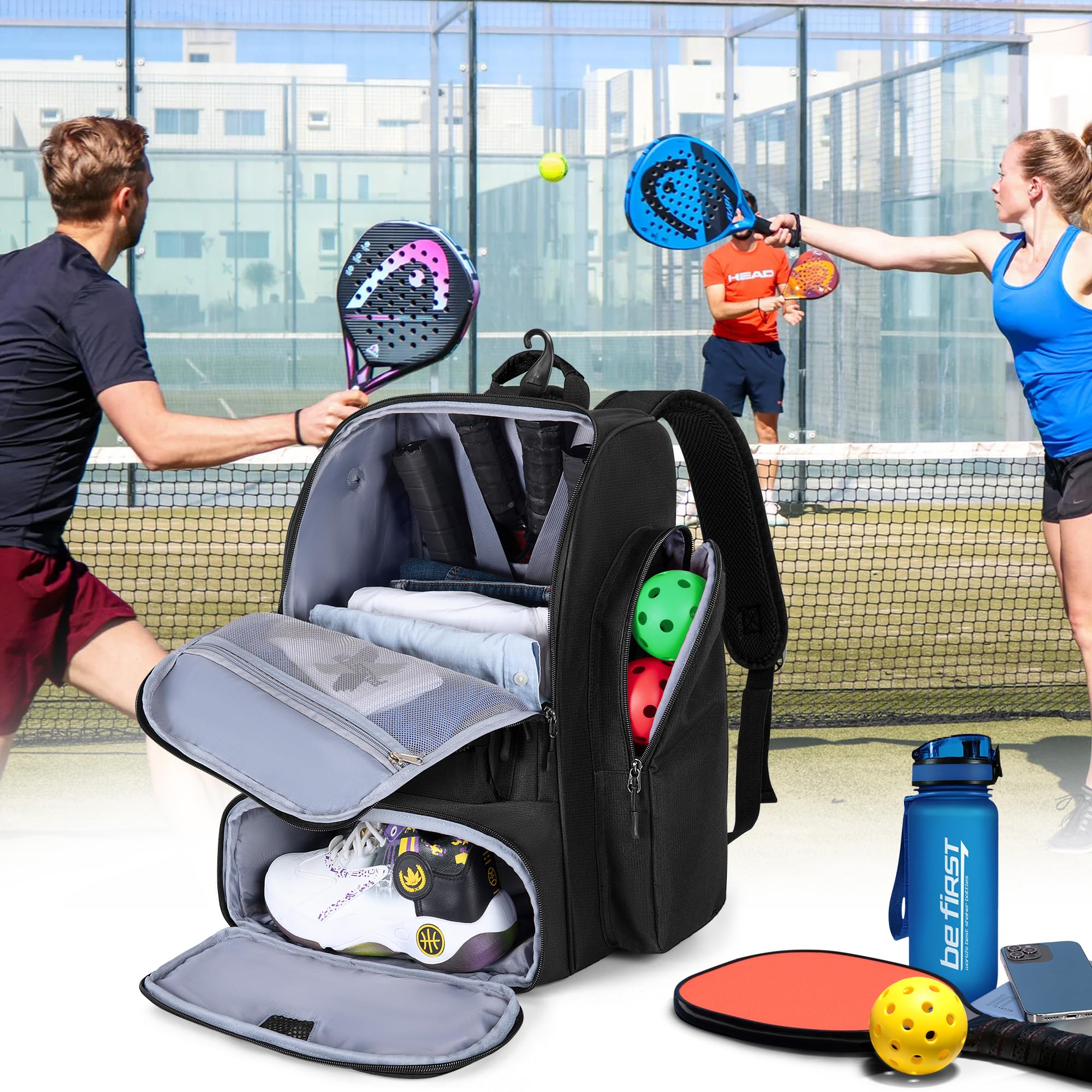 GOBUROS backpack placed court-side illustrating practical use and sport readiness