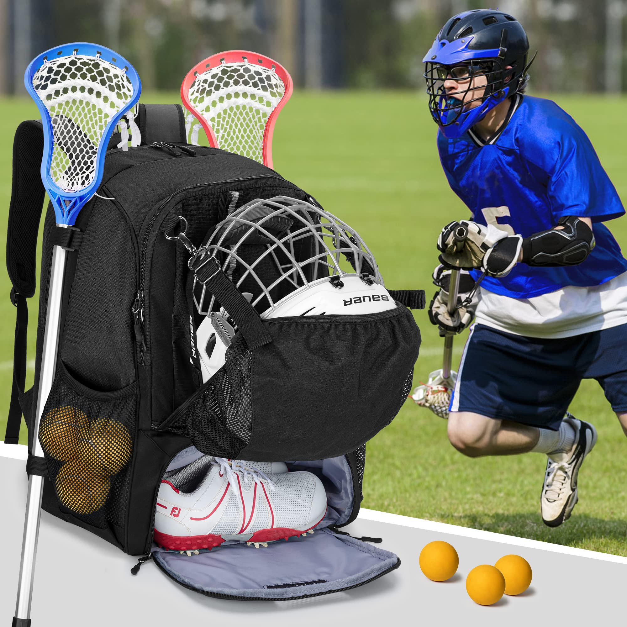 GOBUROS backpack on a player at the field demonstrating easy transport to practice