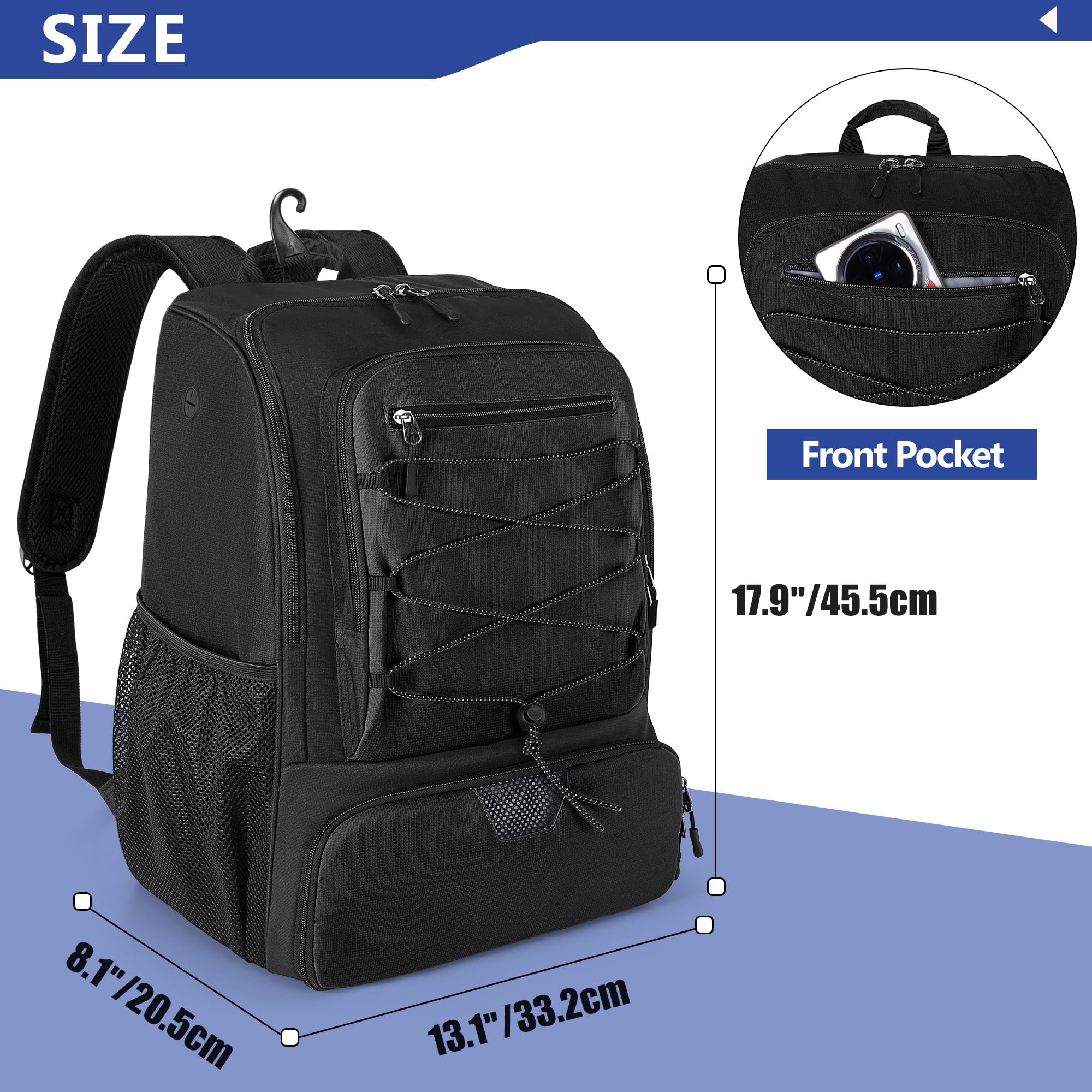 GOBUROS padded back panel and shoulder straps for comfortable carrying