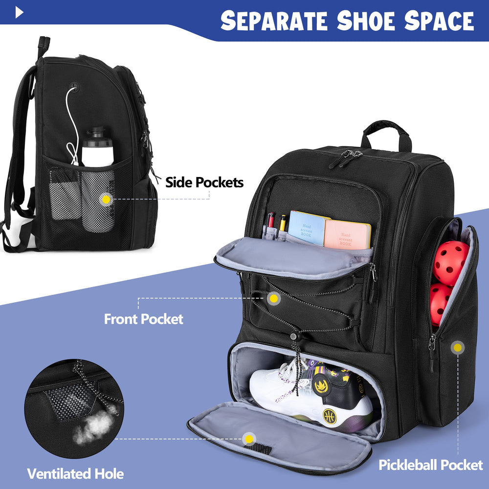 GOBUROS racket compartment opened holding four rackets safely and protecting gear