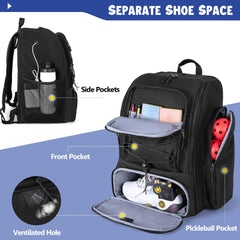 GOBUROS racket compartment opened holding four rackets safely and protecting gear