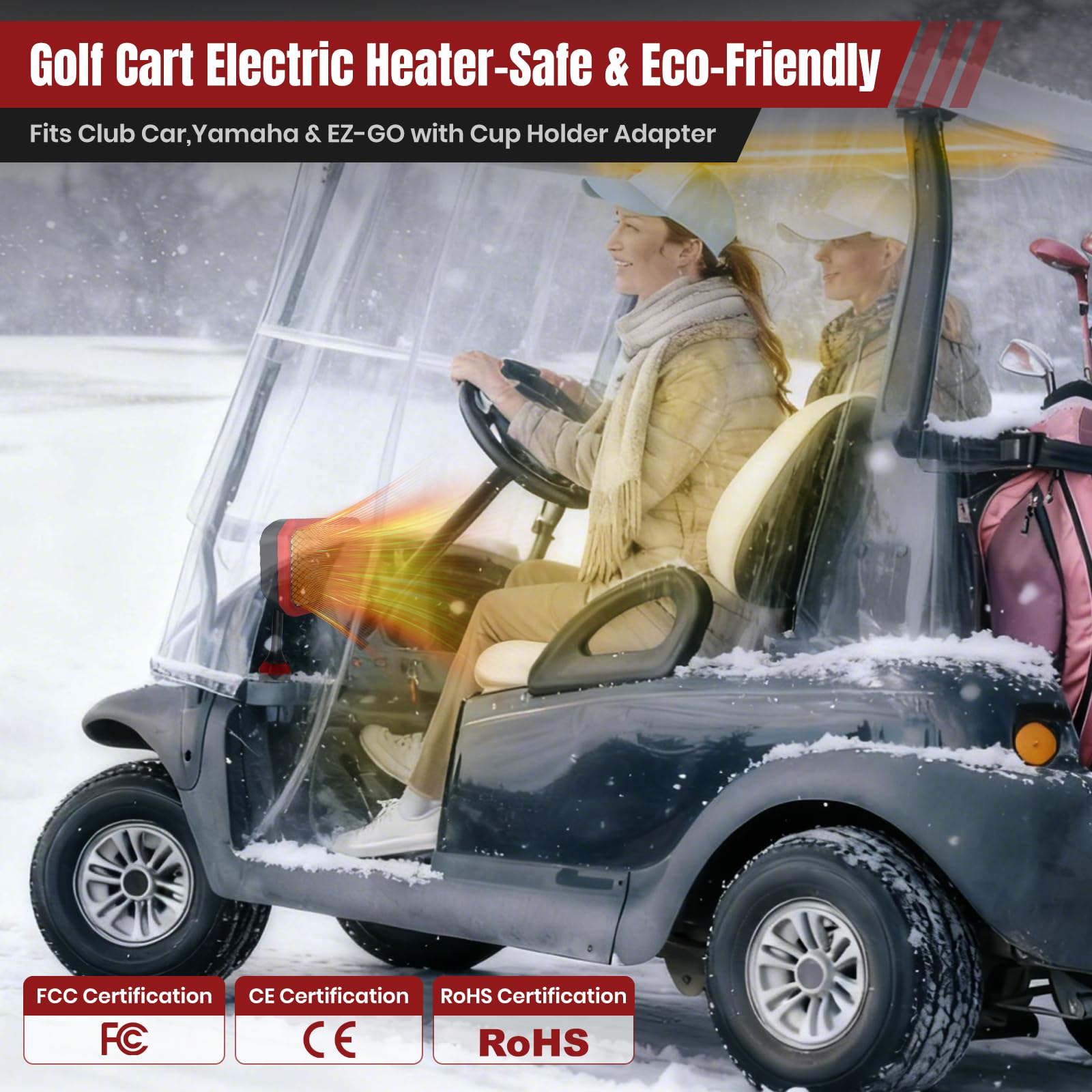 Gociean heater next to a hand to show compact size and easy portability