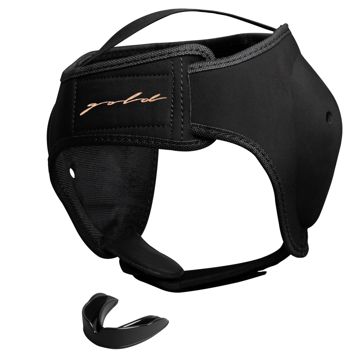 Gold BJJ front view showing protective ear coverage and clear fit