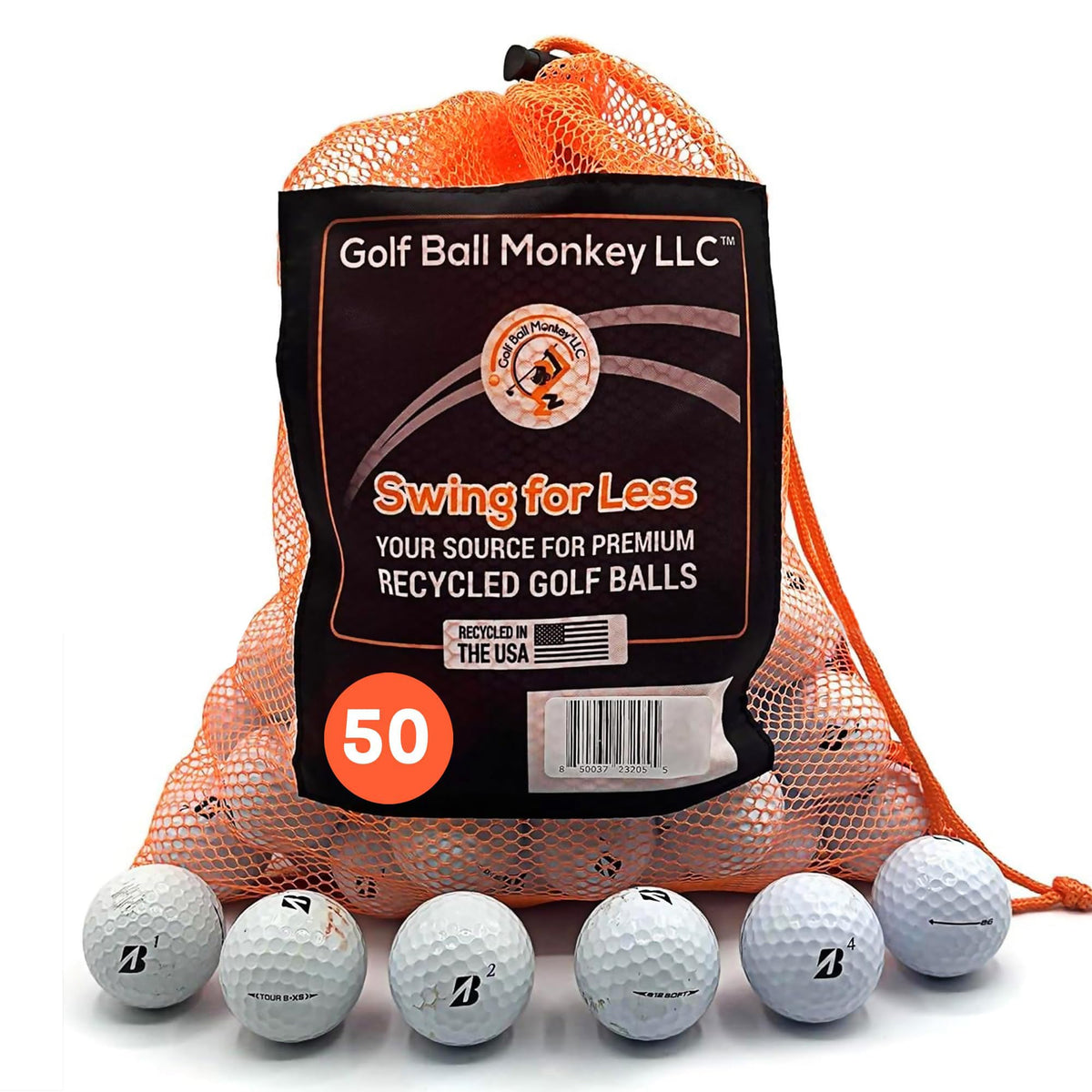 Golf Ball Monkey front packaging showing 50-count Bridgestone mix and value