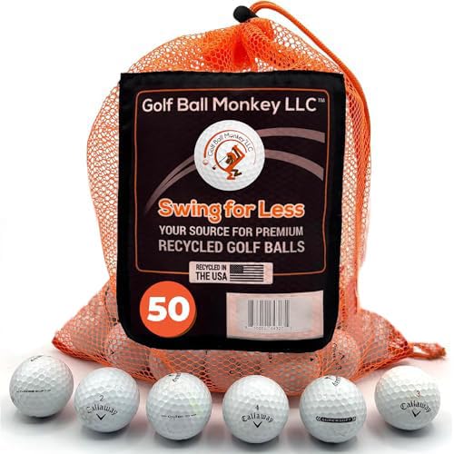 Golf Ball Monkey front packaging showing 50-ball value pack and included mesh bag benefits