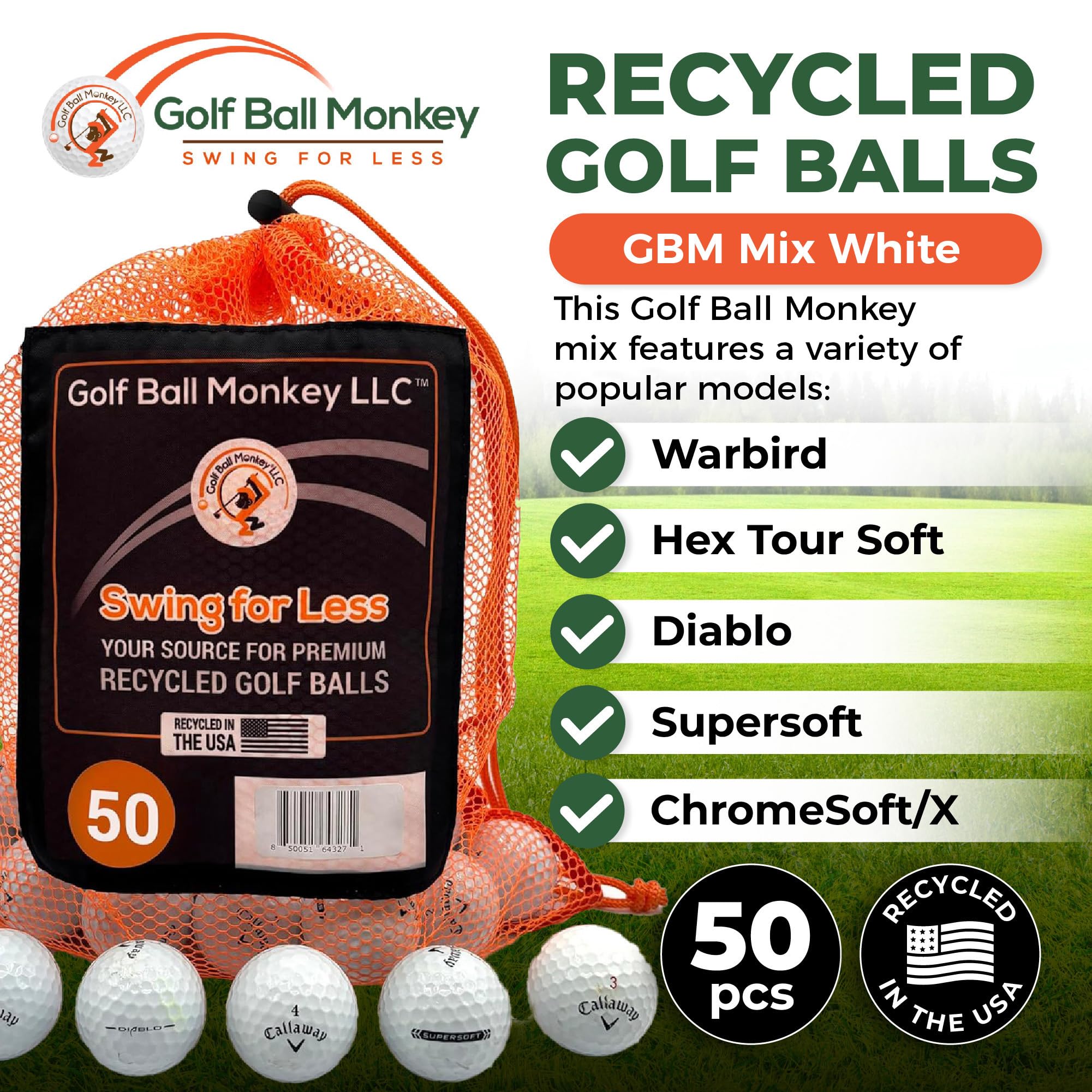 Golf Ball Monkey close-up of ball logo highlighting brand compatibility and usable markings