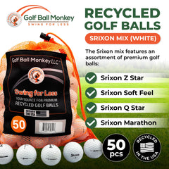 Golf Ball Monkey close-up of scuffed Srixon logo confirming authentic reuse