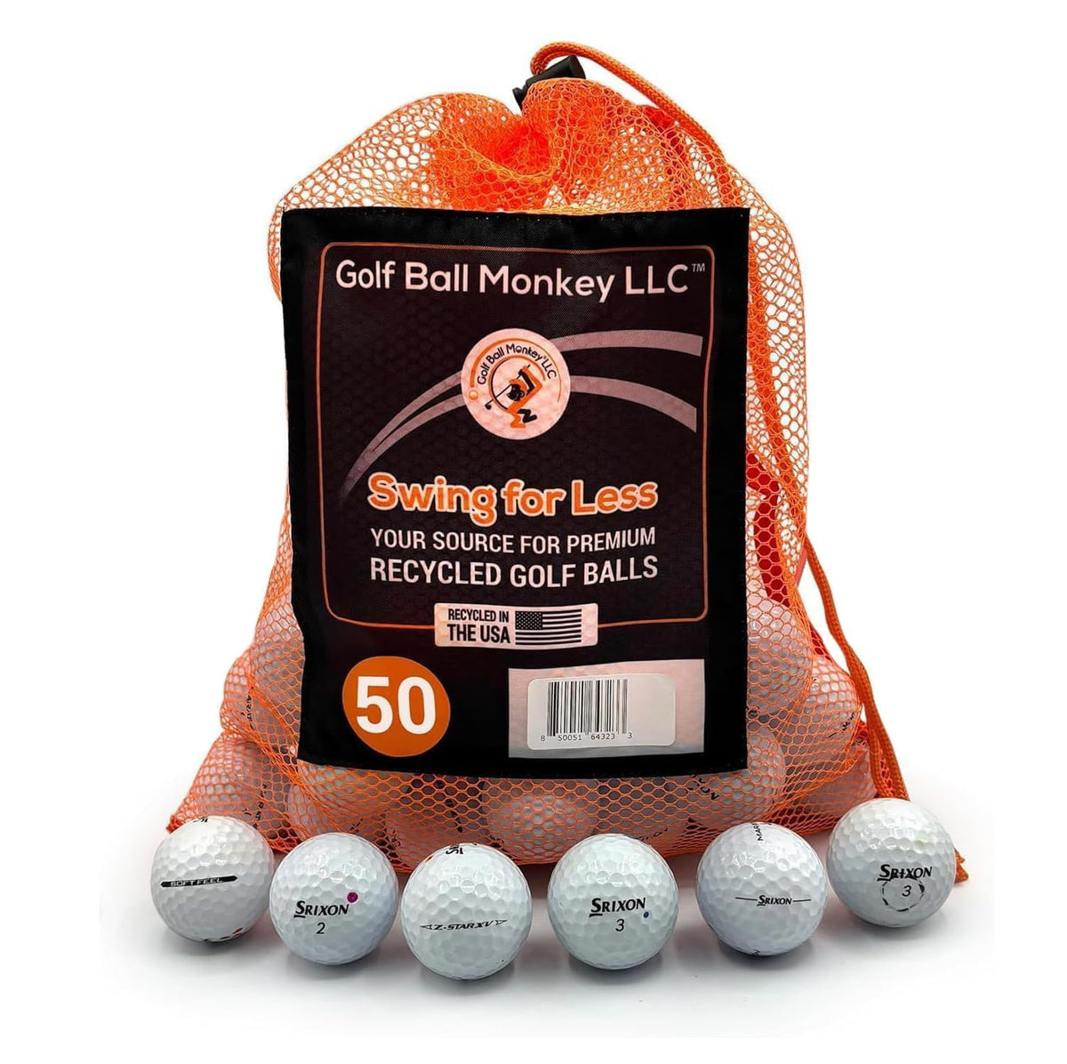 Golf Ball Monkey front view of Srixon mixed balls showing value pack