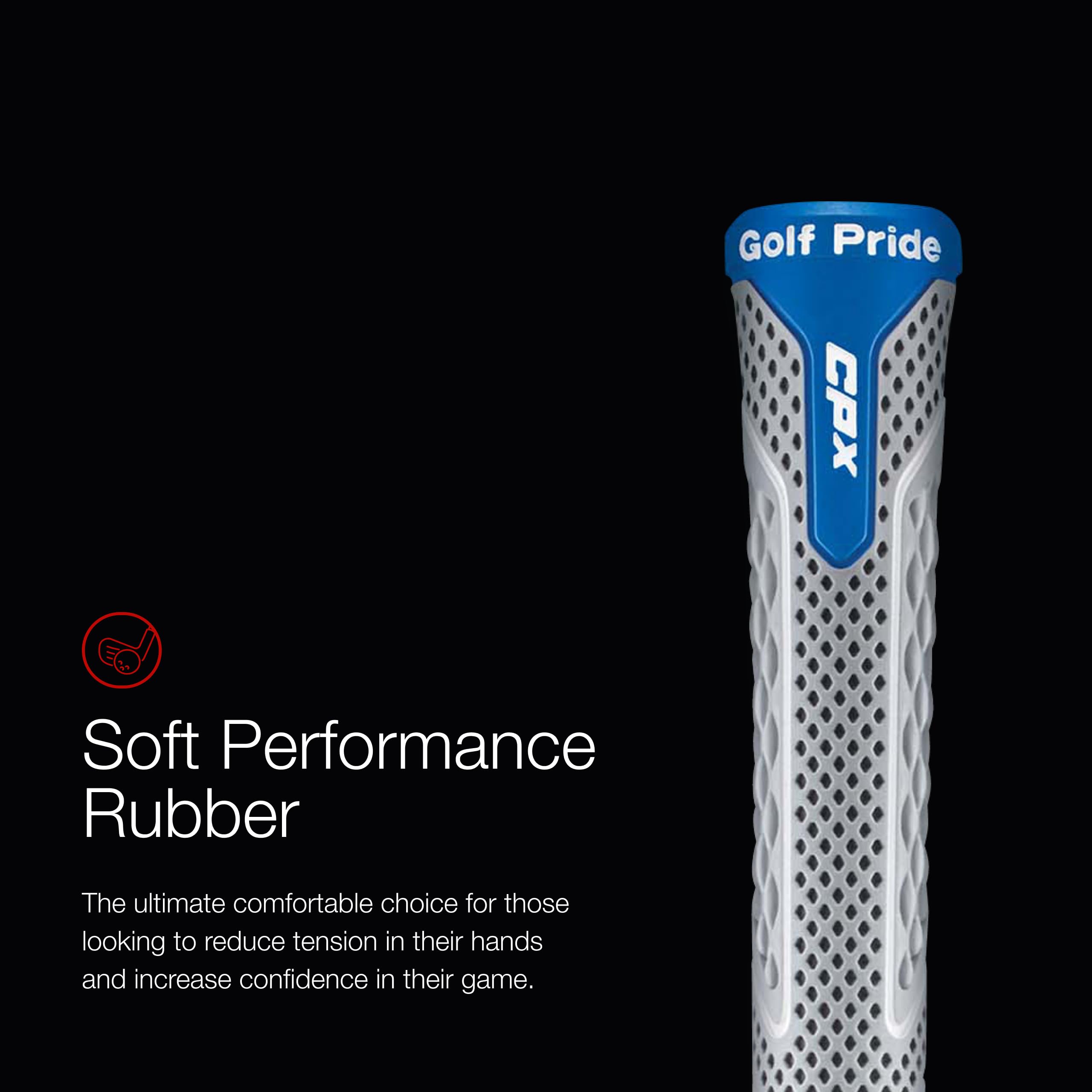 Golf Pride CPX plus4 end-cap detail showing lower-hand weighting benefit