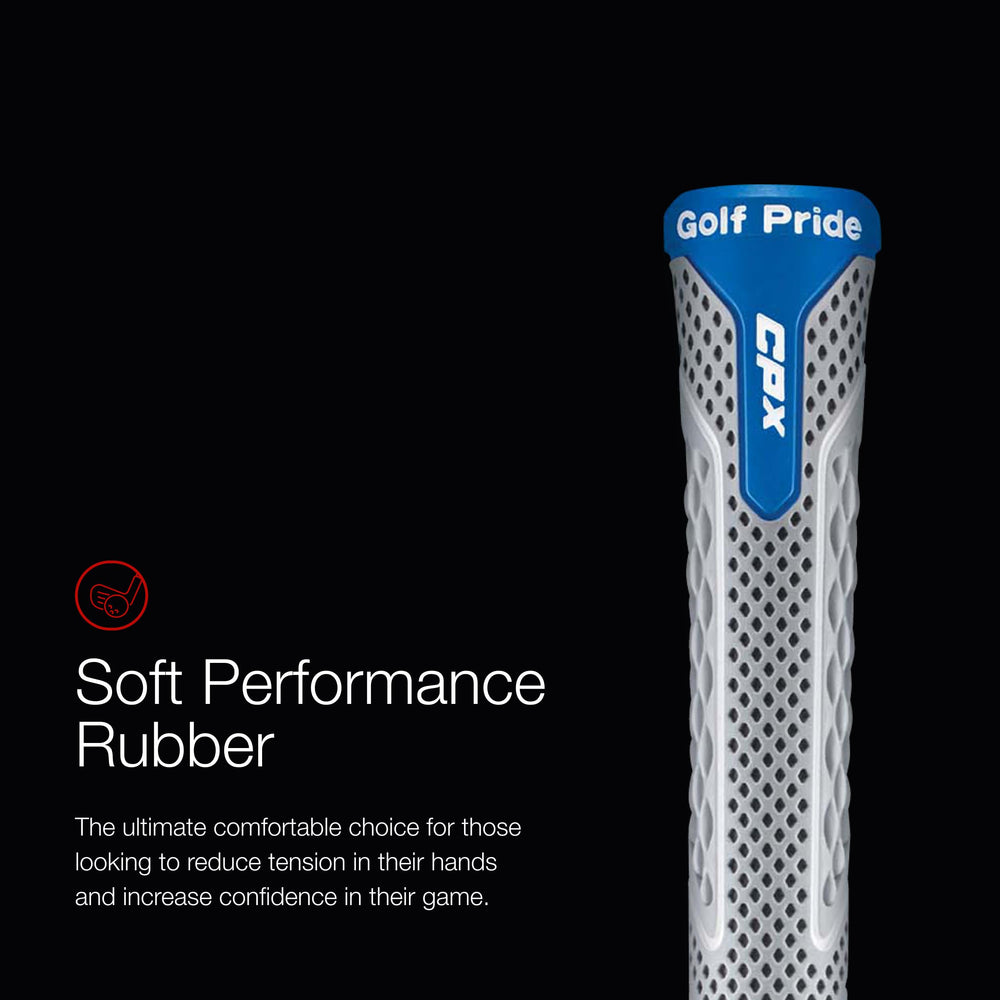 Golf Pride CPX plus4 end-cap detail showing lower-hand weighting benefit