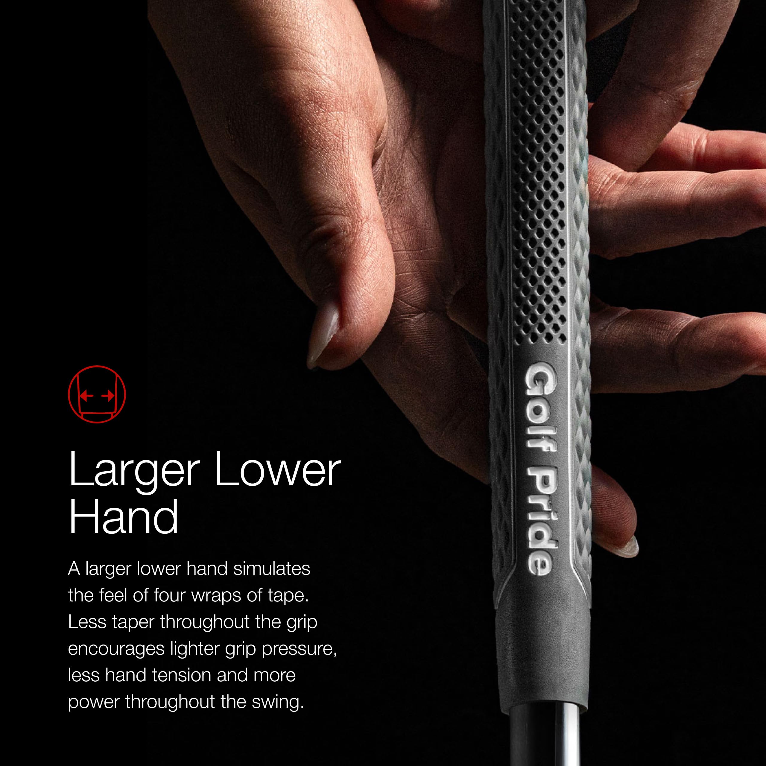 Golf Pride CPX beside a club for scale showing standard size and fit benefit