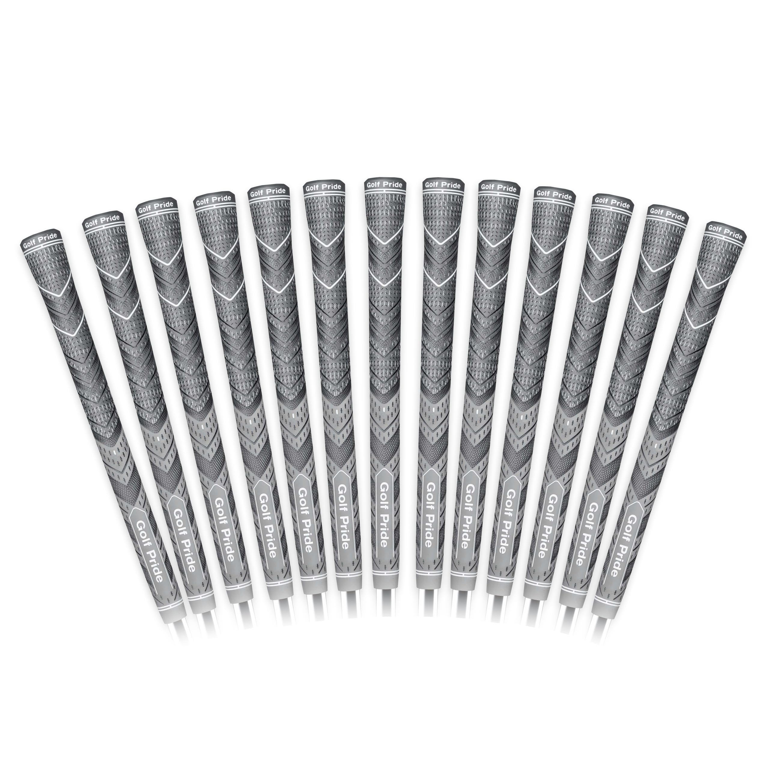 Golf Pride grip front packaging showing 13-pack and color, secure selection benefit