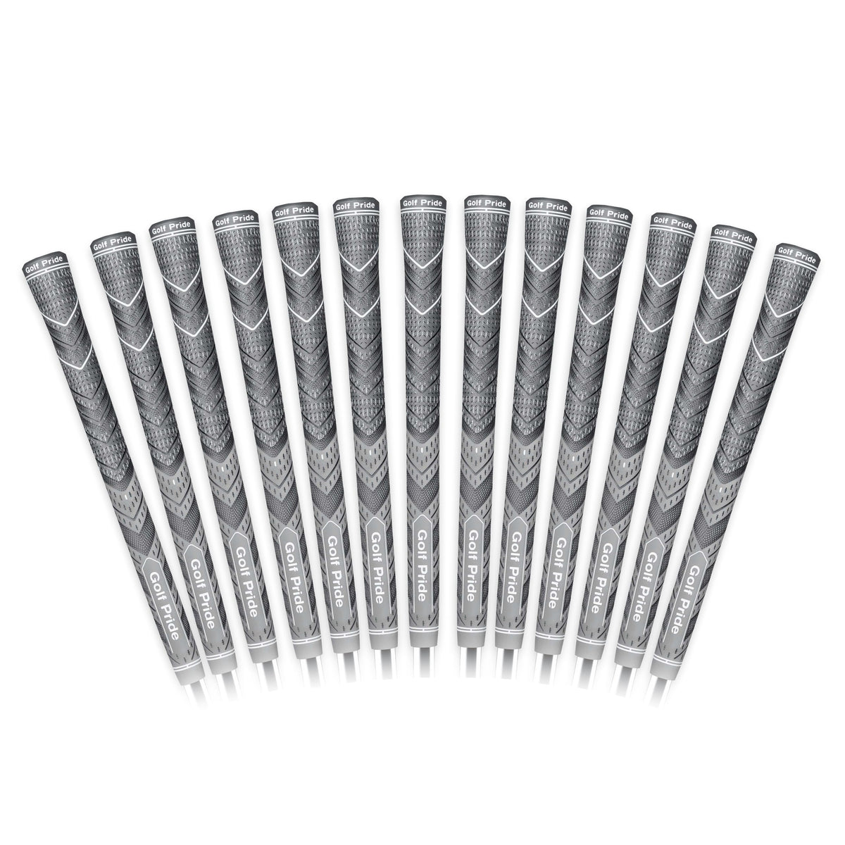 Golf Pride grip front packaging showing 13-pack and color, secure selection benefit