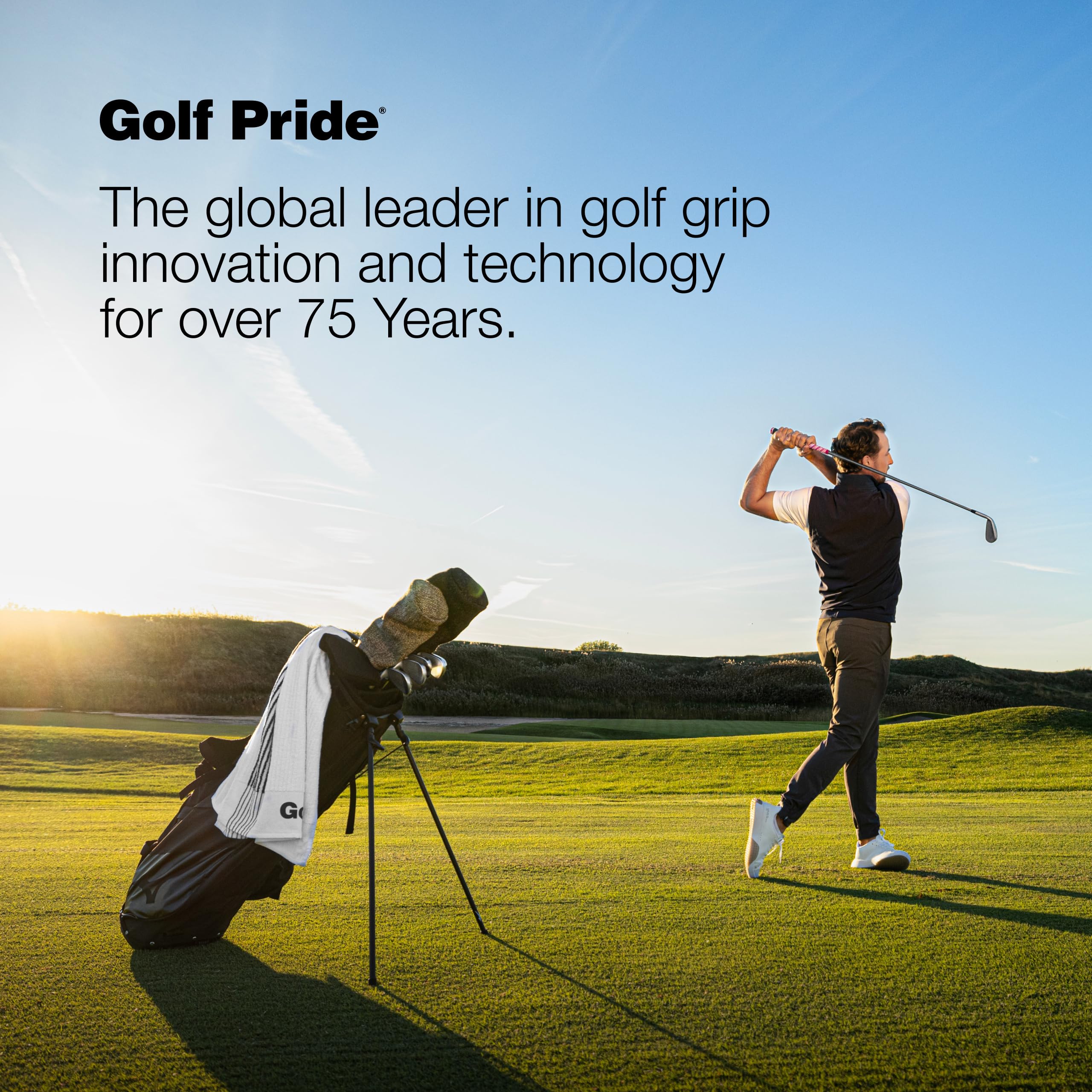 Golf Pride grips on clubs in a golf bag on course showing ready-to-play durability