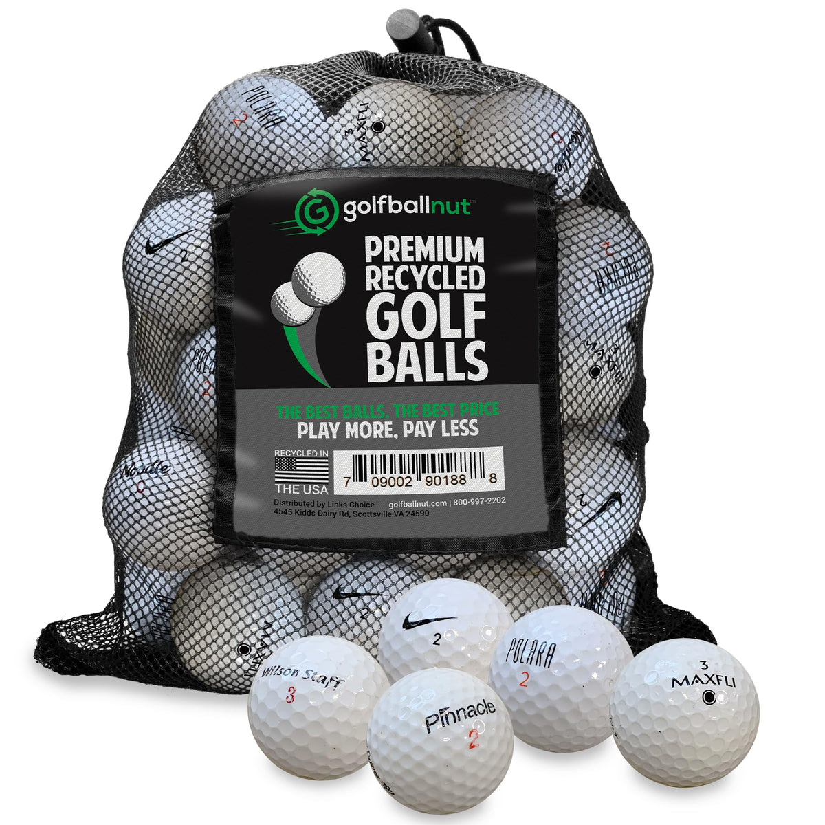 GolfBall Nut mesh bag front view showing organized storage and portability