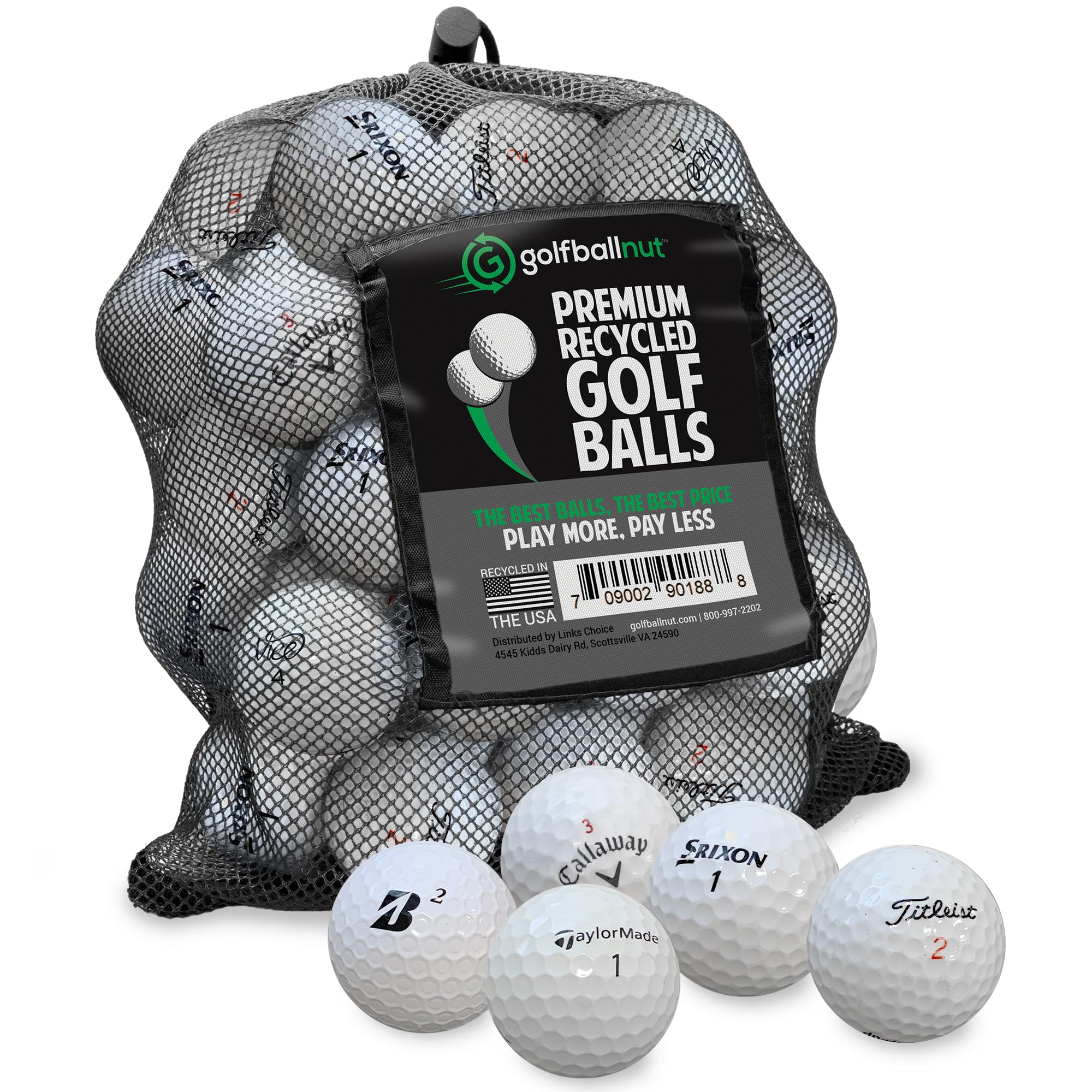 GolfBall Nut mesh bag filled with 48 playable balls for easy transport