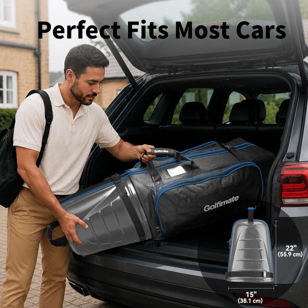 Golfimate exterior pockets with shoes and accessories for organized storage