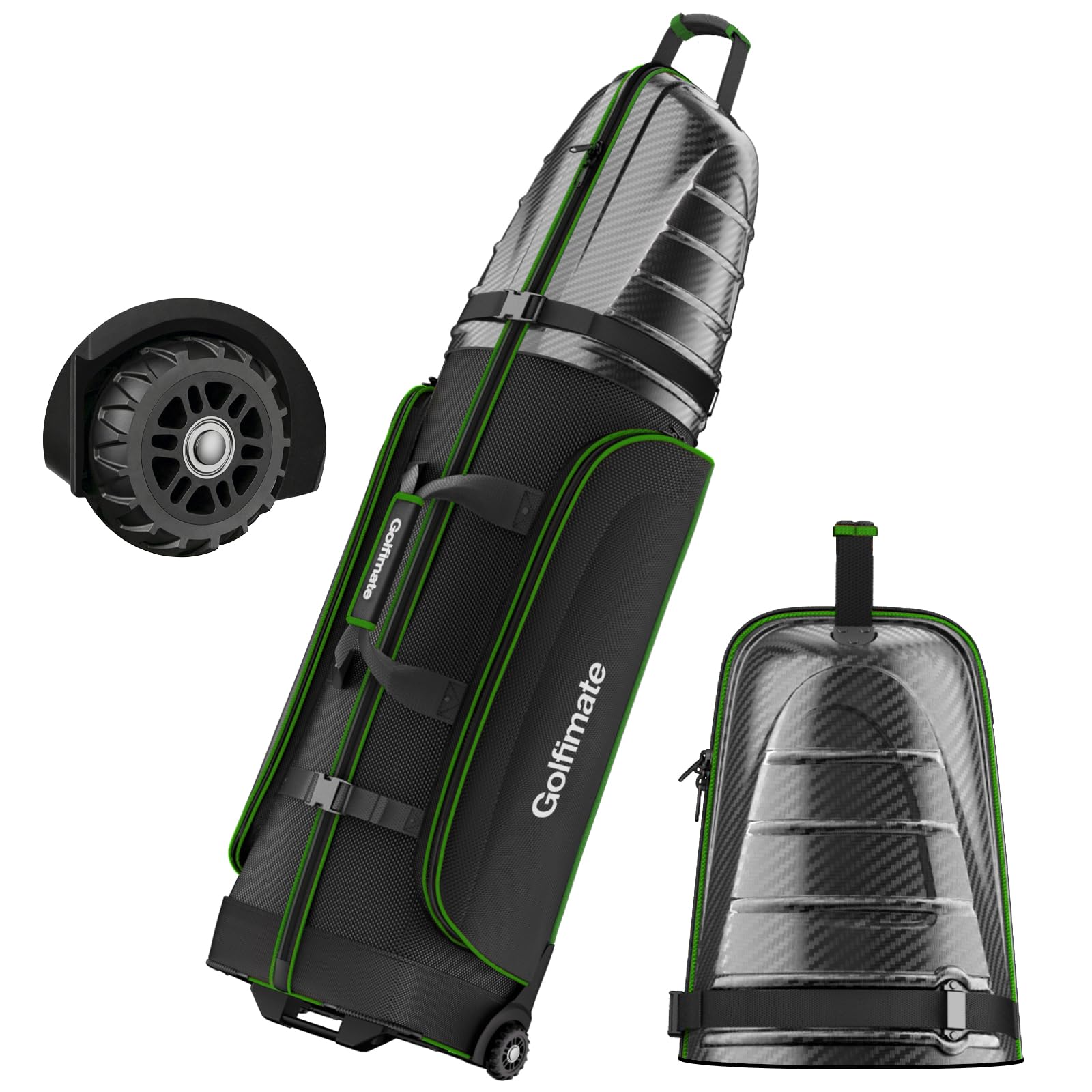 Golfimate front view in grassgreen showing full protection and storage benefits