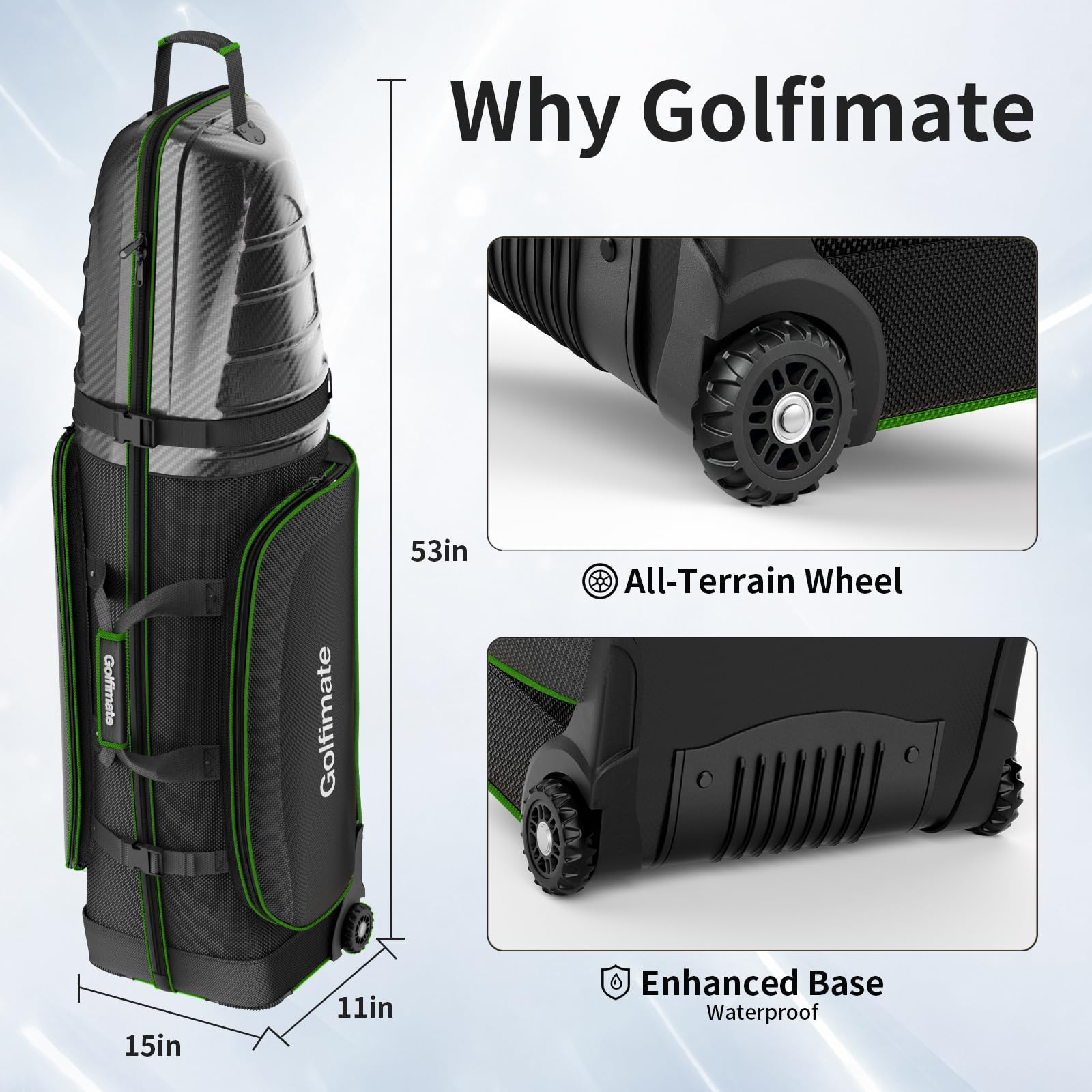 Golfimate interior cushioning and straps securing clubs for safe transit