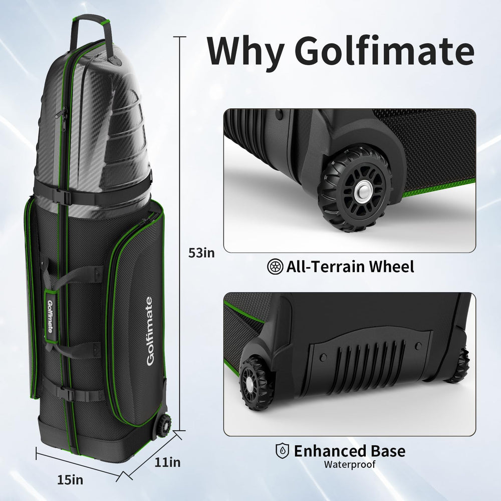 Golfimate interior cushioning and straps securing clubs for safe transit
