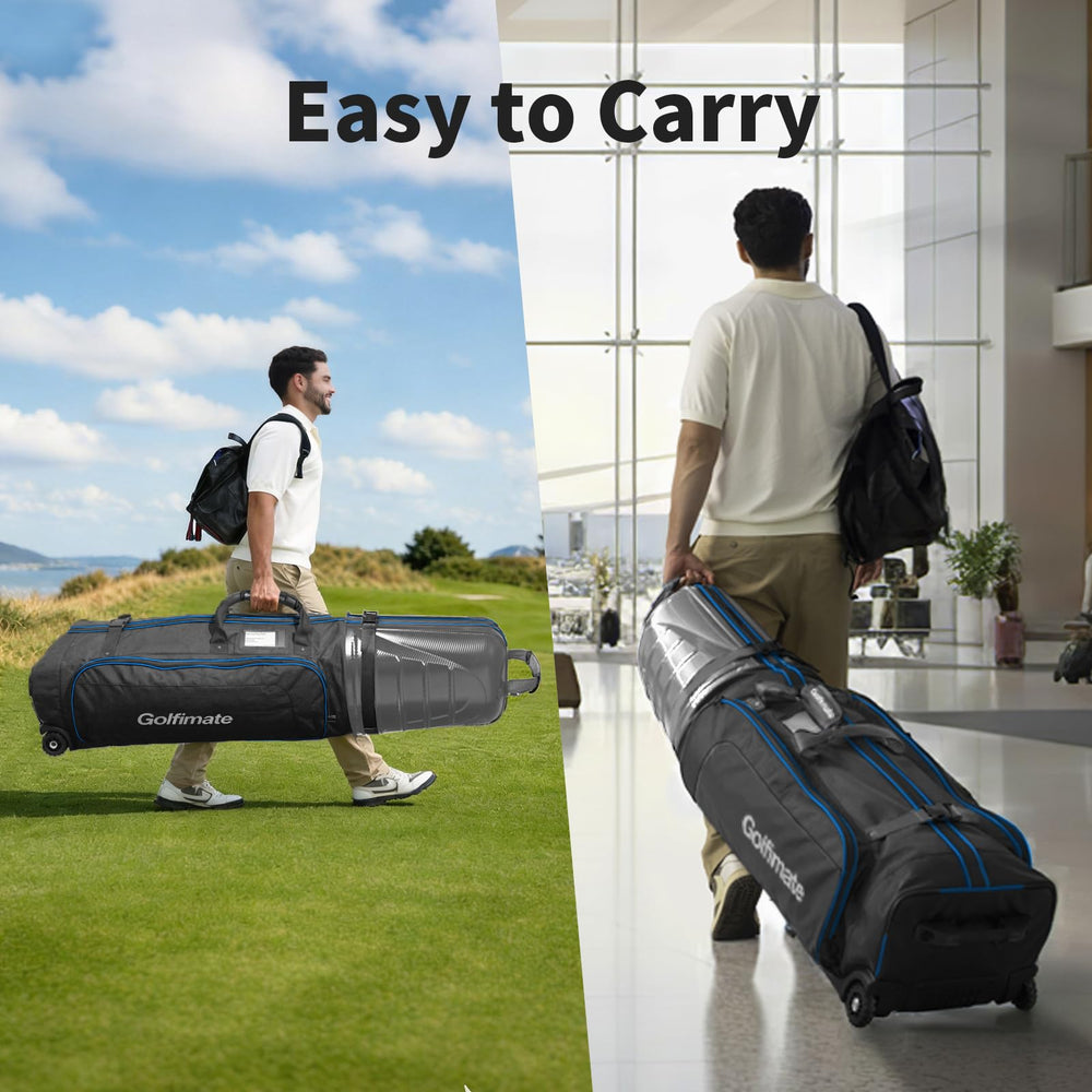 Golfimate scale comparison with suitcase showing airline-ready size