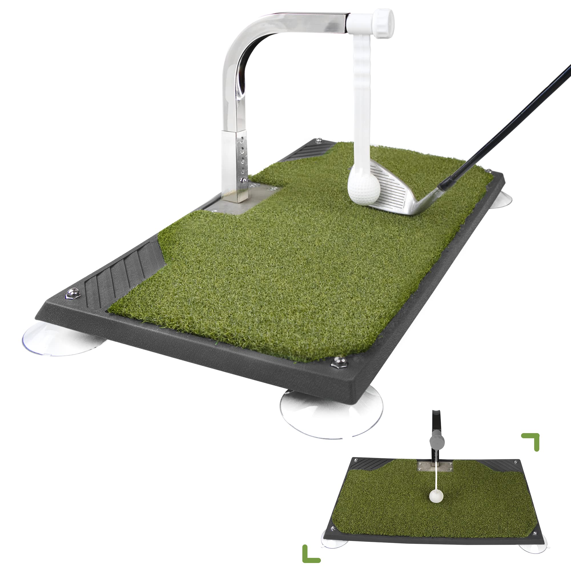 Golfupp front view trainer showing full mat and adjustable height - stable practice setup