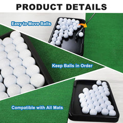 Golfupp tray slid under hitting mat for secure, no-shift stability