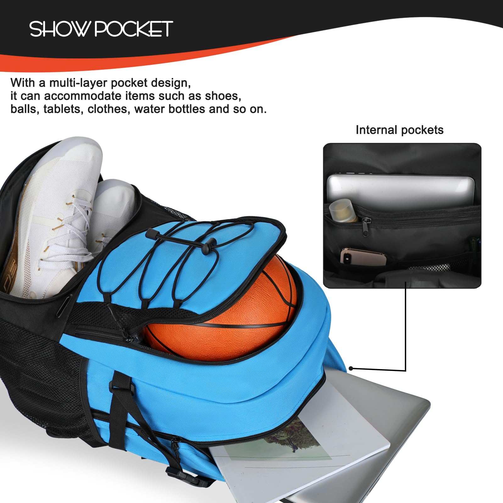 Goloni bottom shoe compartment open showing ventilated pocket to keep shoes drier