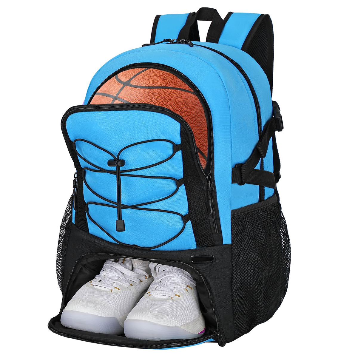 Goloni front view of blue backpack showing overall storage and pockets benefit