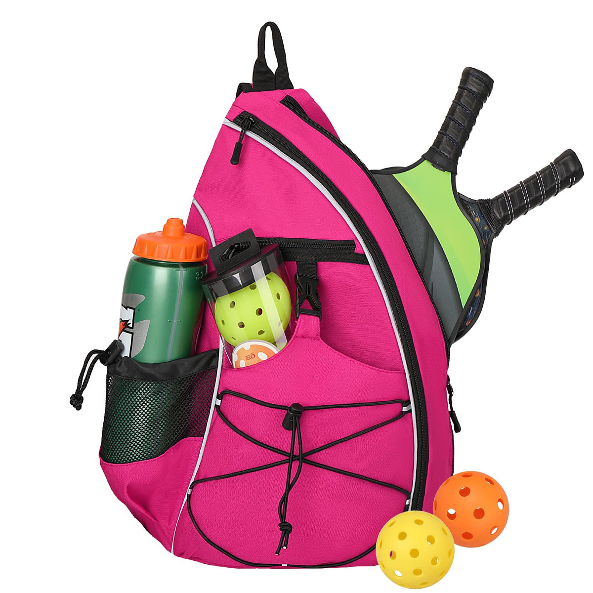 Goloni front view of rose sling bag showing organized pockets and easy access