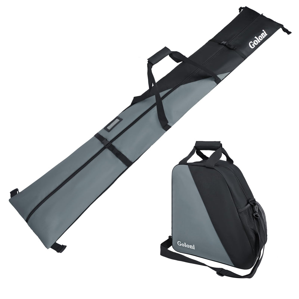 Goloni front view of ski bag and boot bag combo showing full set and benefit of organized transport