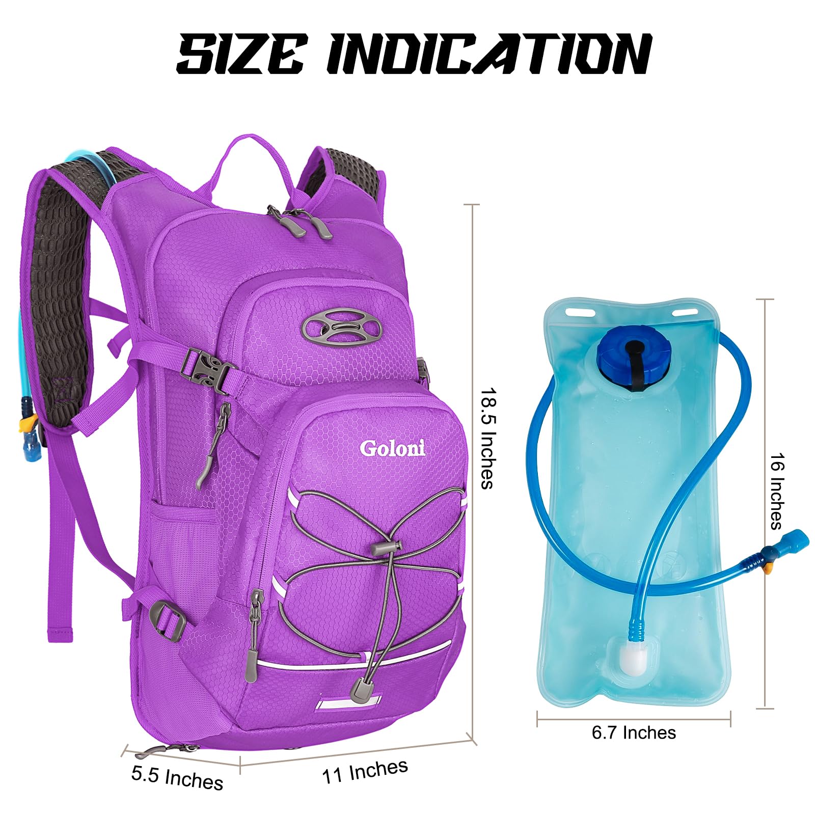 Goloni close-up of 2L PEVA hydration bladder highlighting leak-resistant design
