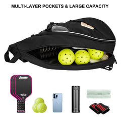 Goloni open interior compartments holding 2 paddles and balls to show organizational capacity