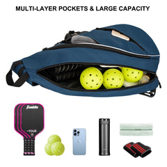Goloni internal compartments open displaying paddles, balls, and accessories organized