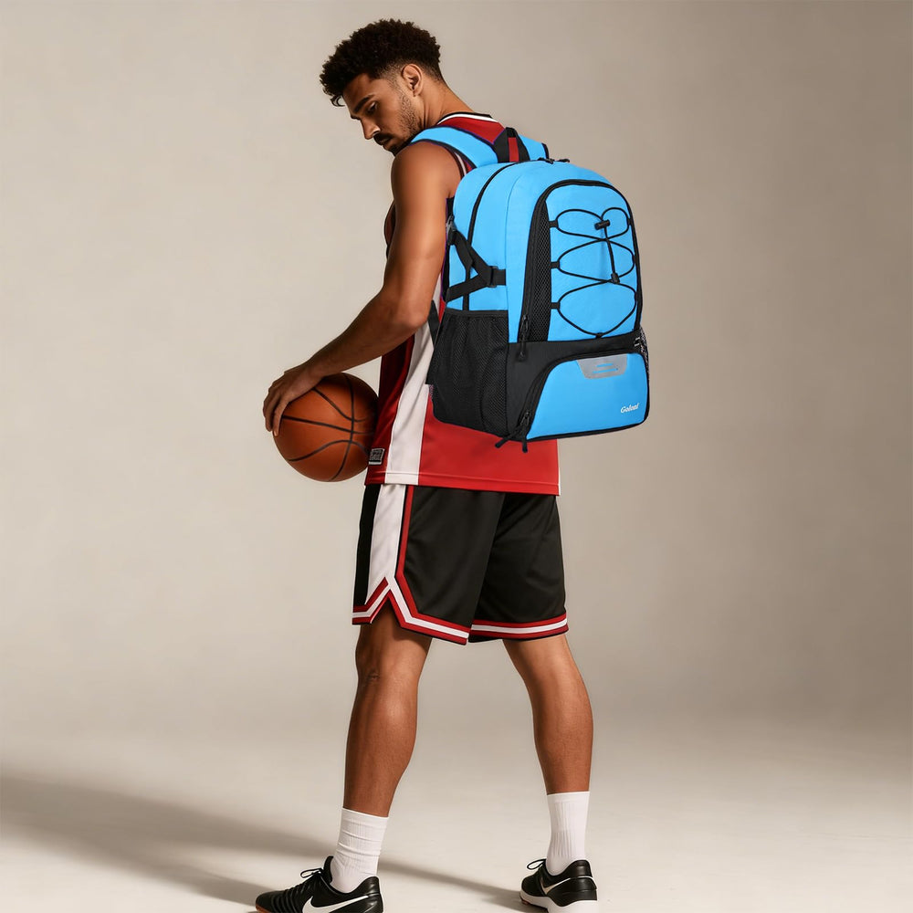 Goloni backpack worn by athlete at practice showing organized gear transport benefit