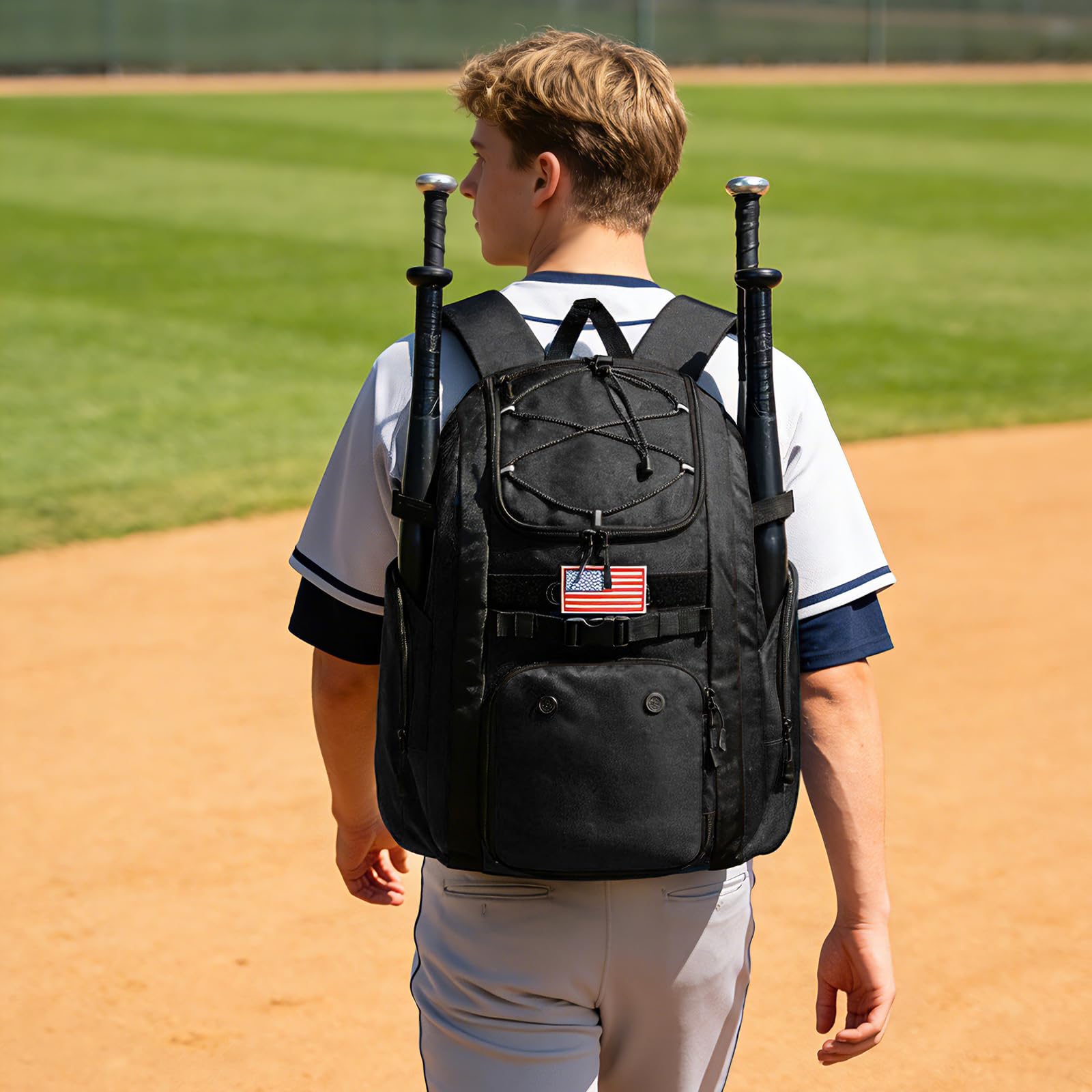 Goloni bag on dugout bench showing game-ready organization and portability