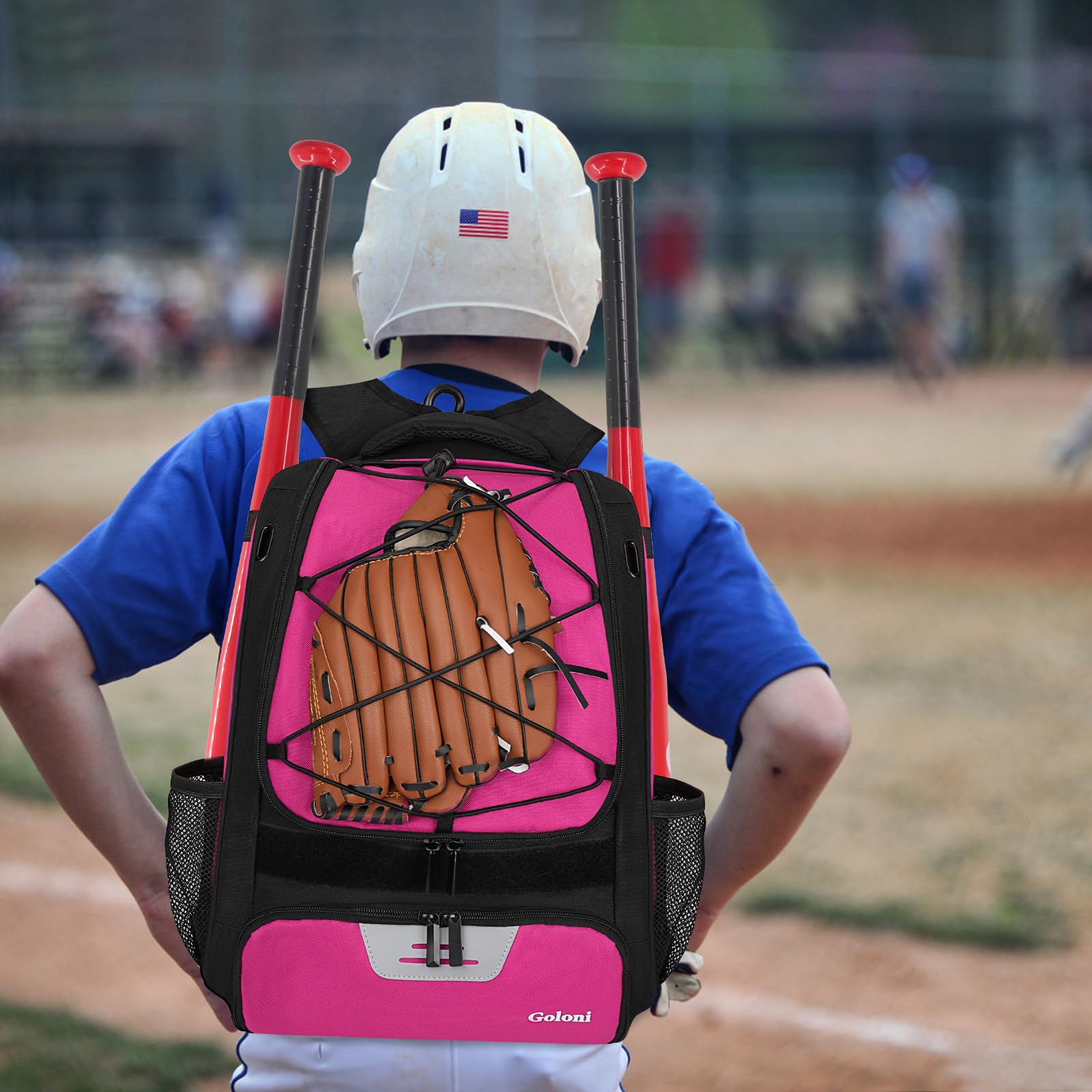 Goloni backpack on field near gear giving neat game-day organization