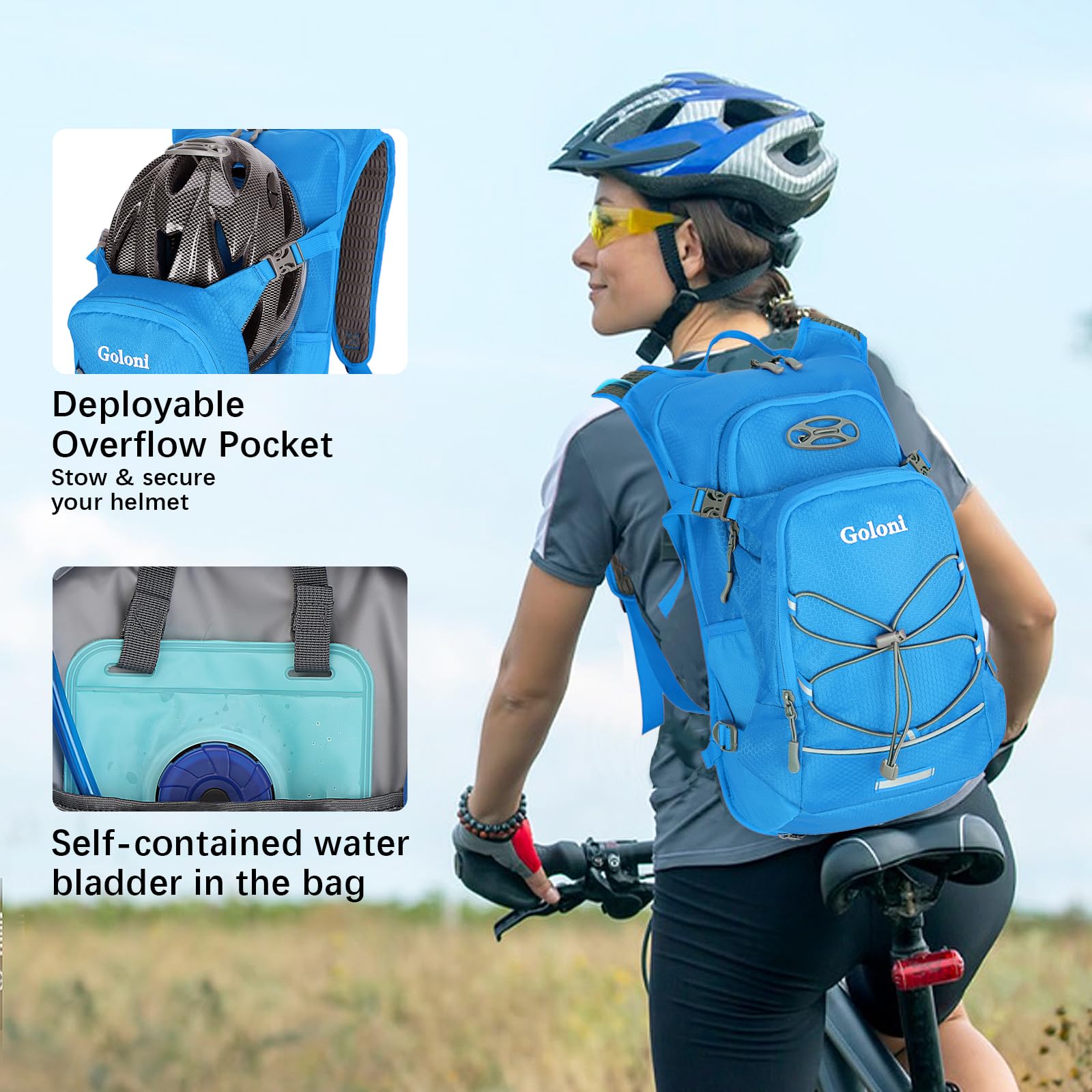 Goloni on a hiker in the outdoors showing hands-free hydration convenience