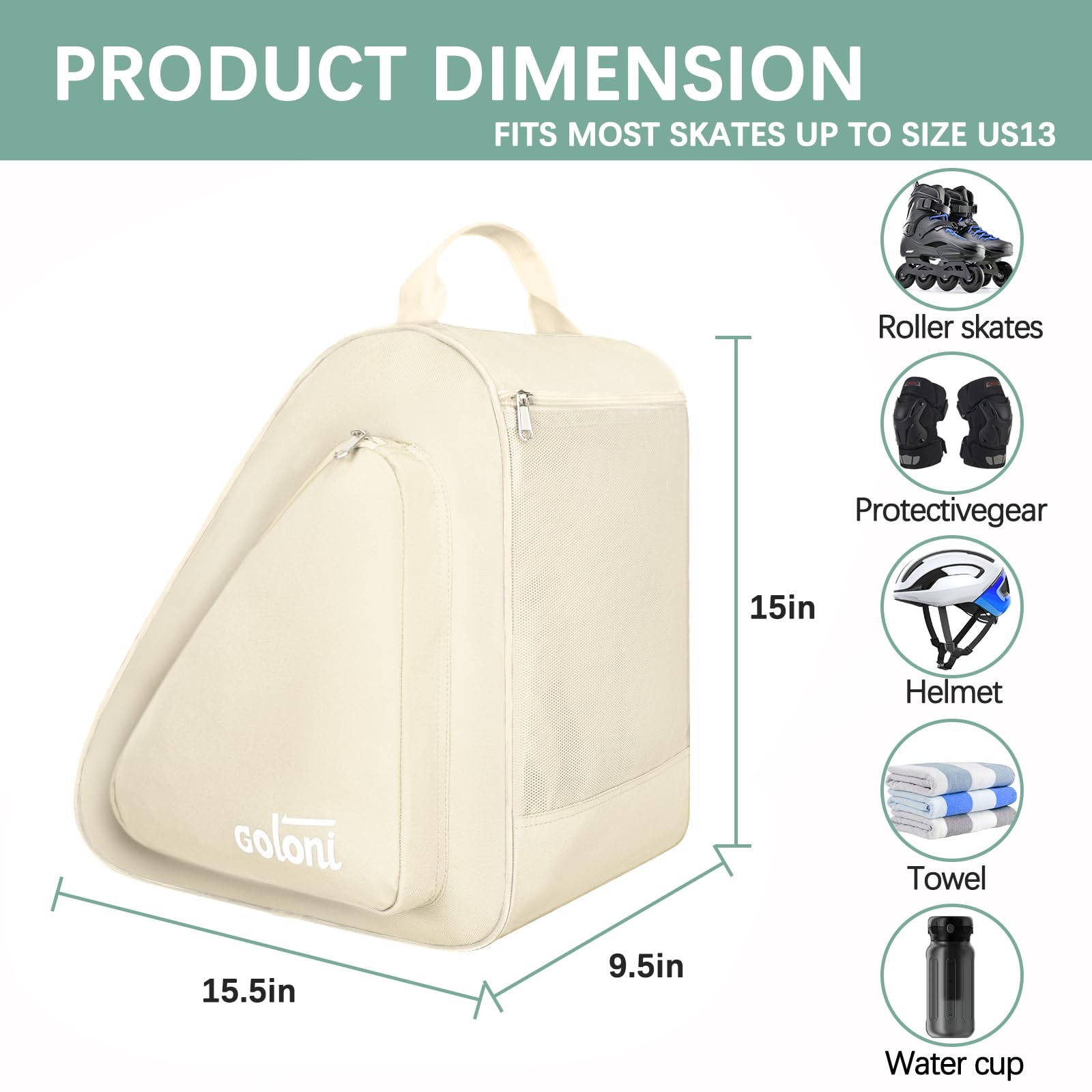 Goloni open main compartment with skates inside demonstrating organized storage