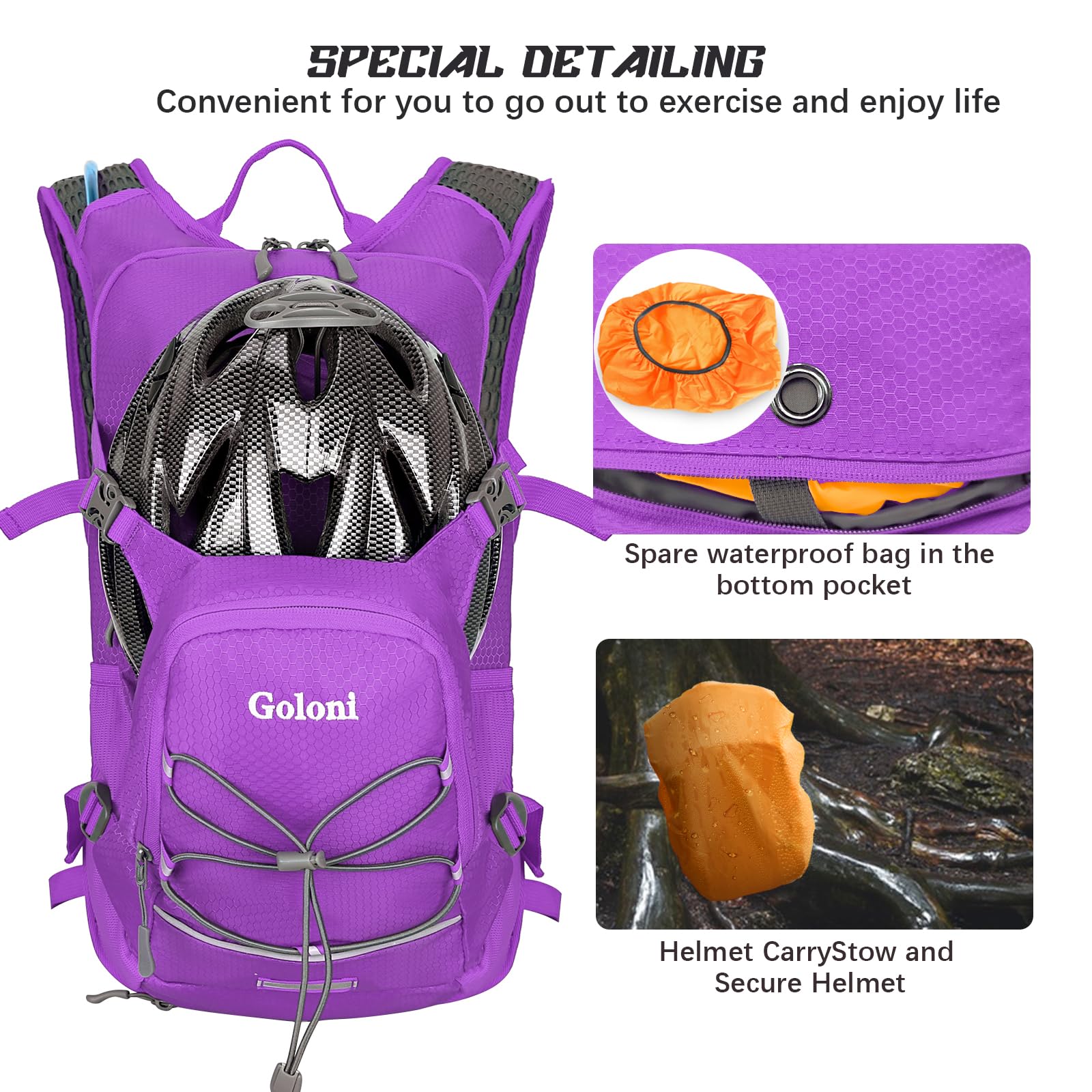 Goloni pack in use on trail demonstrating hands-free hydration and stability