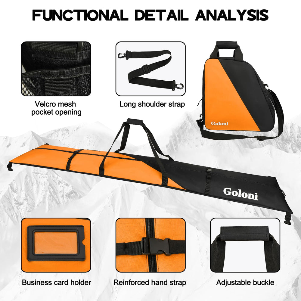 Goloni roll-top closure detail securing skis for protection during transport
