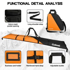 Goloni roll-top closure detail securing skis for protection during transport