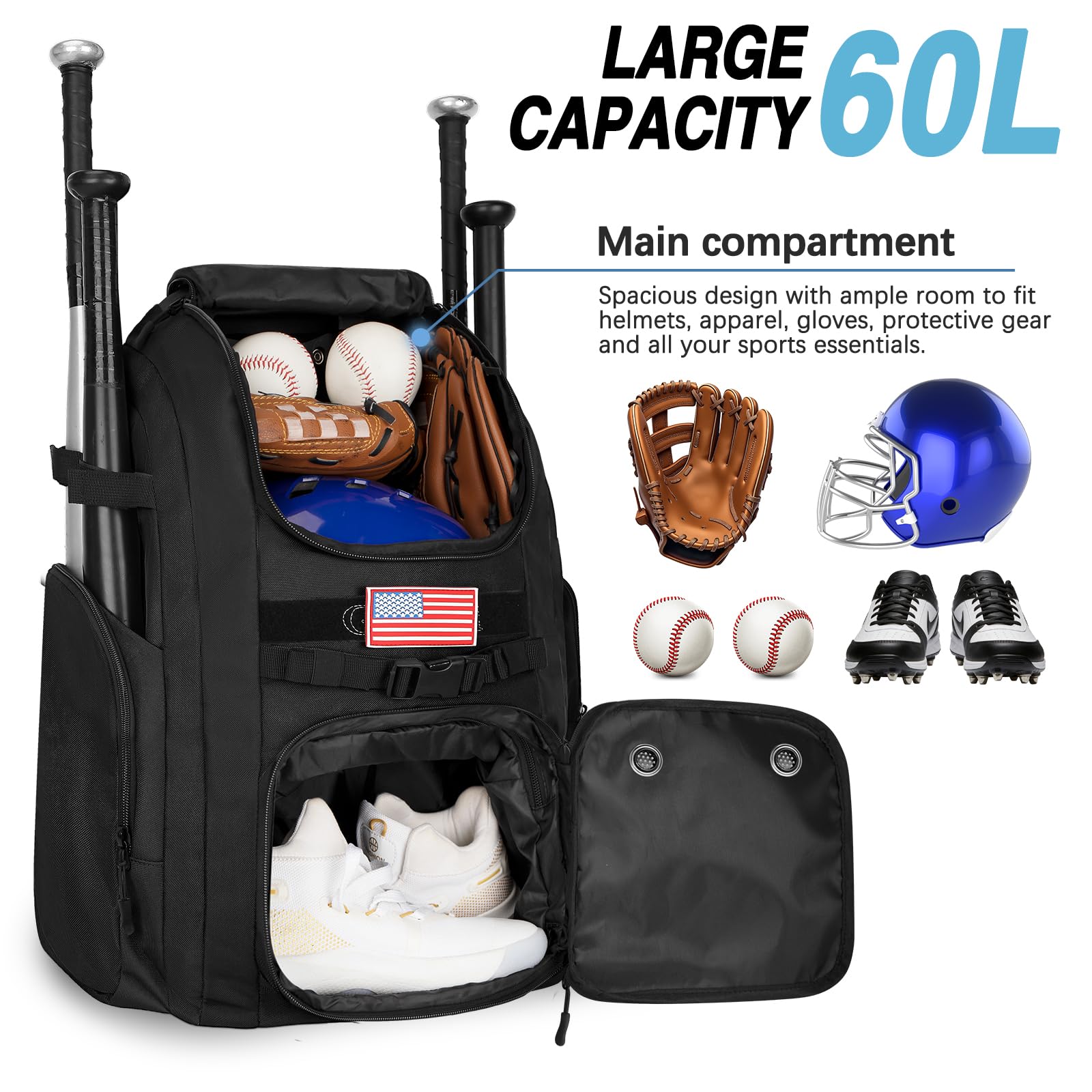 Goloni shoe compartment open displaying isolated cleat storage and ventilation